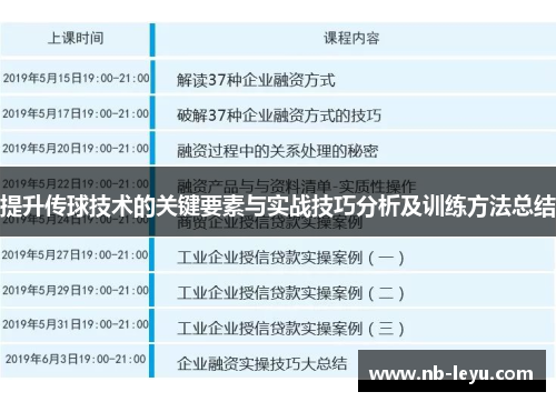 提升传球技术的关键要素与实战技巧分析及训练方法总结