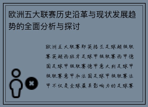 欧洲五大联赛历史沿革与现状发展趋势的全面分析与探讨